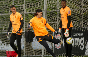 Donelli, Cssio e Carlos Miguel em treino de encerramento antes de jogo com o Santos