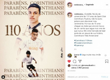 Corinthians parabeniza Wesley pelo aniversário de 18 anos; veja publicação