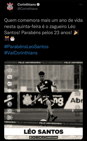 Corinthians parabeniza Wesley pelo aniversário de 18 anos; veja publicação