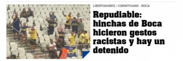 Site argentino repudiou o ato racista protagonizado por torcida do Boca Juniors