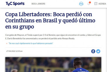 TyC Sports repercutiu vitria do Corinthians contra o Boca Juniors