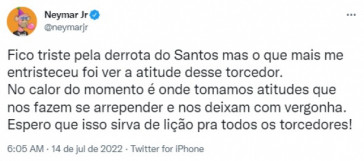 Neymar critica torcedores do Santos aps tentativa de agresso contra o goleiro Cssio