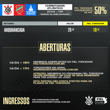 LNF 2022 – FINAL - Ingressos - Corinthians x Atlântico (6/11) no