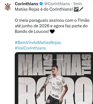 Corinthians fecha com Matías Rojas e faz comunicado oficial ao Racing;  anúncio não será agora