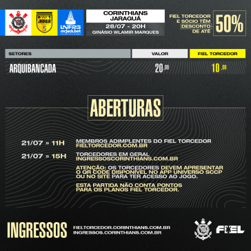 Ingressos do Corinthians para o jogo contra o Jaragu, pela LNF