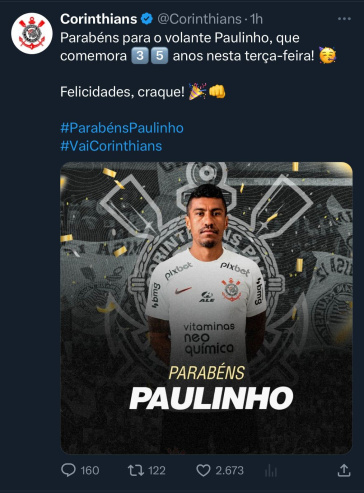 Postagem do Corinthians de aniversrio de Paulinho