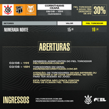 Ingressos Corinthians e Cear Sub-17