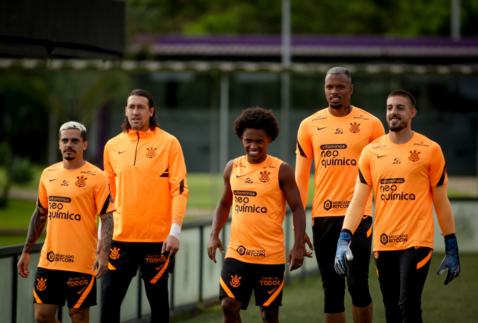 Fagner, Cssio, Willian, Carlos Miguel e Guilherme no treino do Corinthians desta sexta-feira